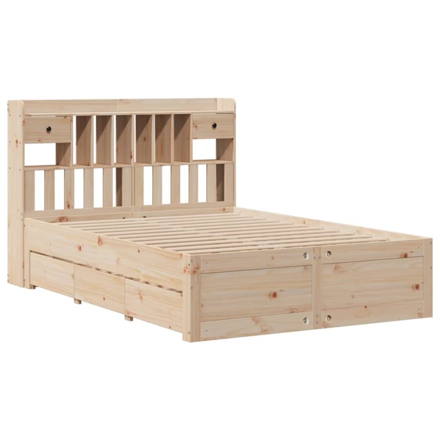 Bed met boekenkast zonder matras massief grenenhout 140x200 cm - Afbeelding 3