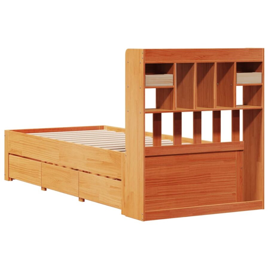 bed met boekenkast zonder matras grenenhout wasbruin 90x200 cm - Afbeelding 11