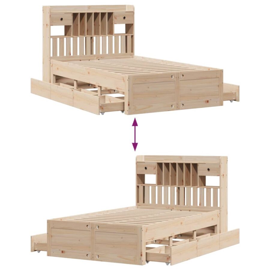 Bed met boekenkast zonder matras massief grenenhout 135x190 cm - Afbeelding 12