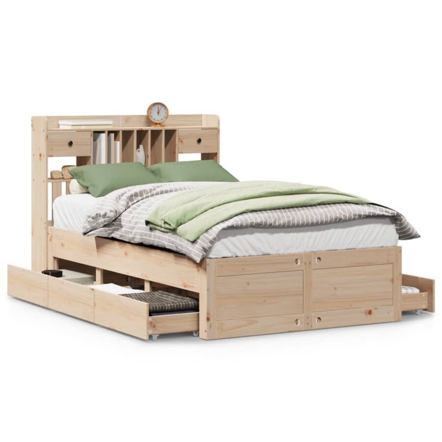 Bed met boekenkast zonder matras massief grenenhout 120x190 cm - Afbeelding 2