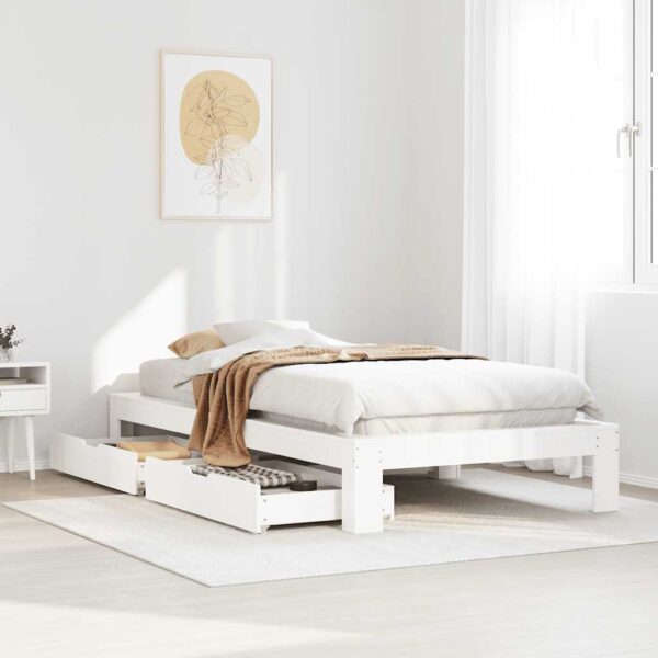 Bedframe zonder matras massief grenenhout wit 75x190 cm
