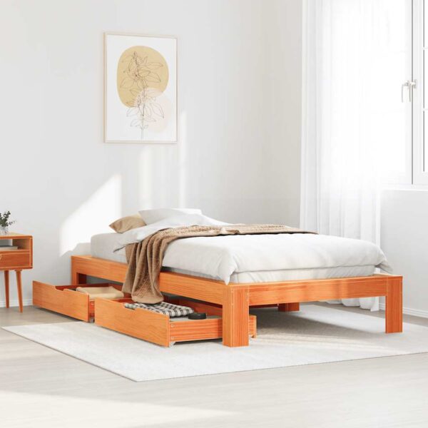 Bedframe zonder matras massief grenenhout wasbruin 75x190 cm