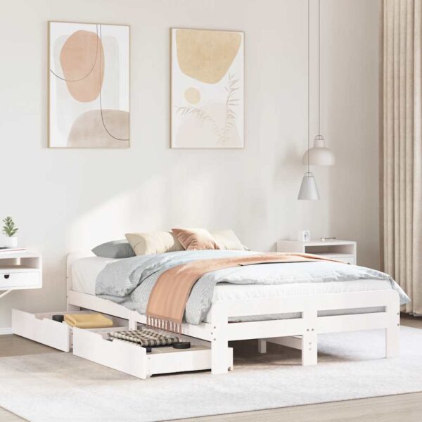 Bedframe zonder matras massief grenenhout wit 120x200 cm