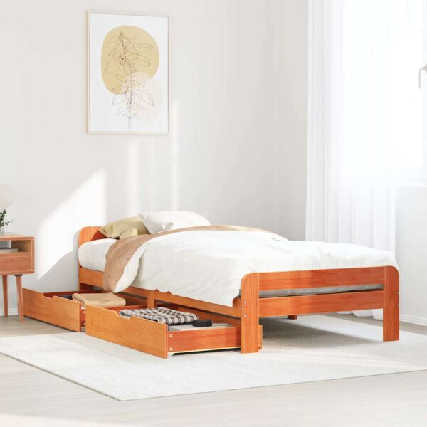 Bedframe zonder matras massief grenenhout wasbruin 90x190 cm