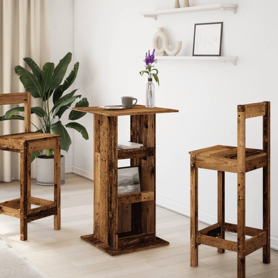 Bartafel met opbergruimte 60x60x102 cm hout oud houtkleur - Afbeelding 3