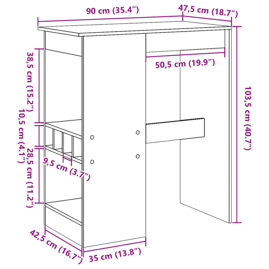 Bartafel met rekken 90x47,5x103,5 cm bewerkt hout oud houtkleur - Afbeelding 9