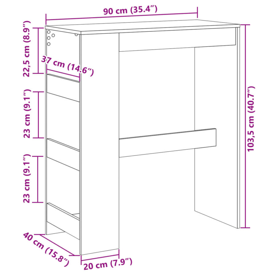 Bartafel met rekken 90x40x103,5 cm bewerkt hout bruin eiken - Afbeelding 9