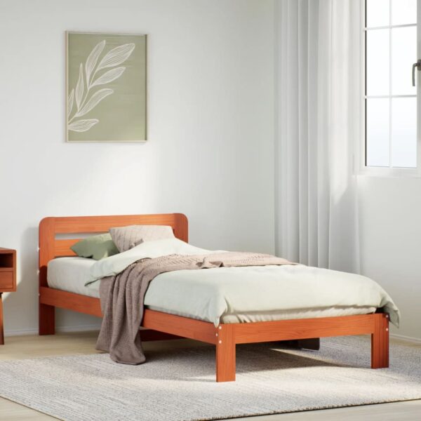 Bedframe zonder matras massief grenenhout wasbruin 75x190 cm