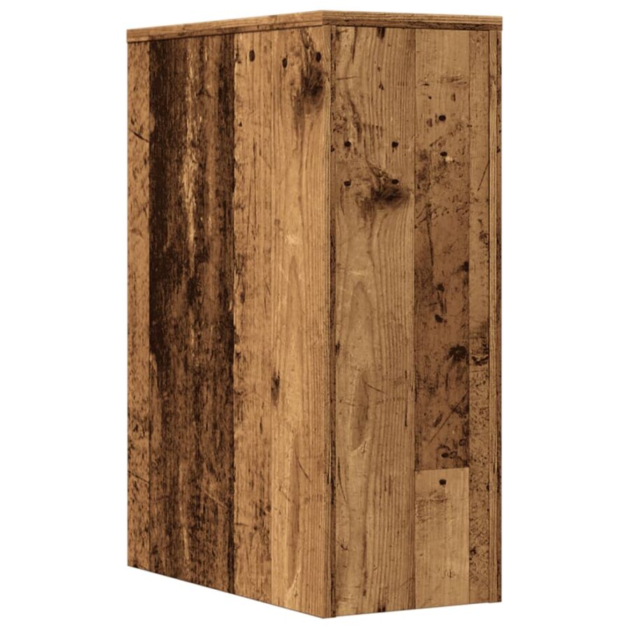 Badkamerkast smal met wielen bewerkt hout oud houtkleurig - Afbeelding 6