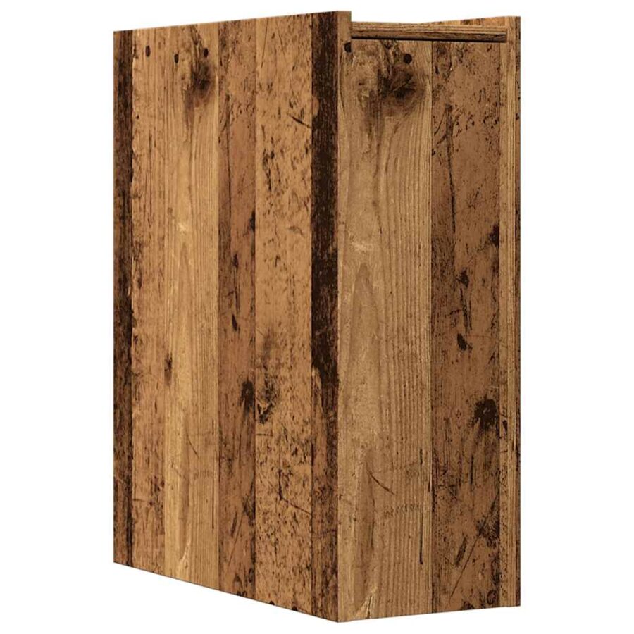 Badkamerkast smal met wielen bewerkt hout oud houtkleurig - Afbeelding 6