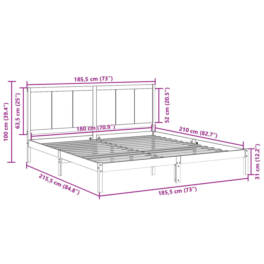 Bedframe extra lang zonder matras massief hout 180x210 cm - Afbeelding 9