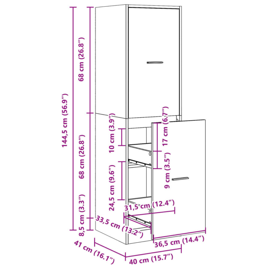 Apothekerskast 40x41x144,5 cm bewerkt hout gerookt eikenkleurig - Afbeelding 10