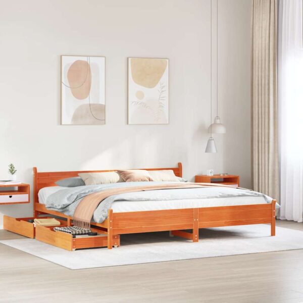 Bedframe zonder matras massief grenenhout wasbruin 200x200 cm