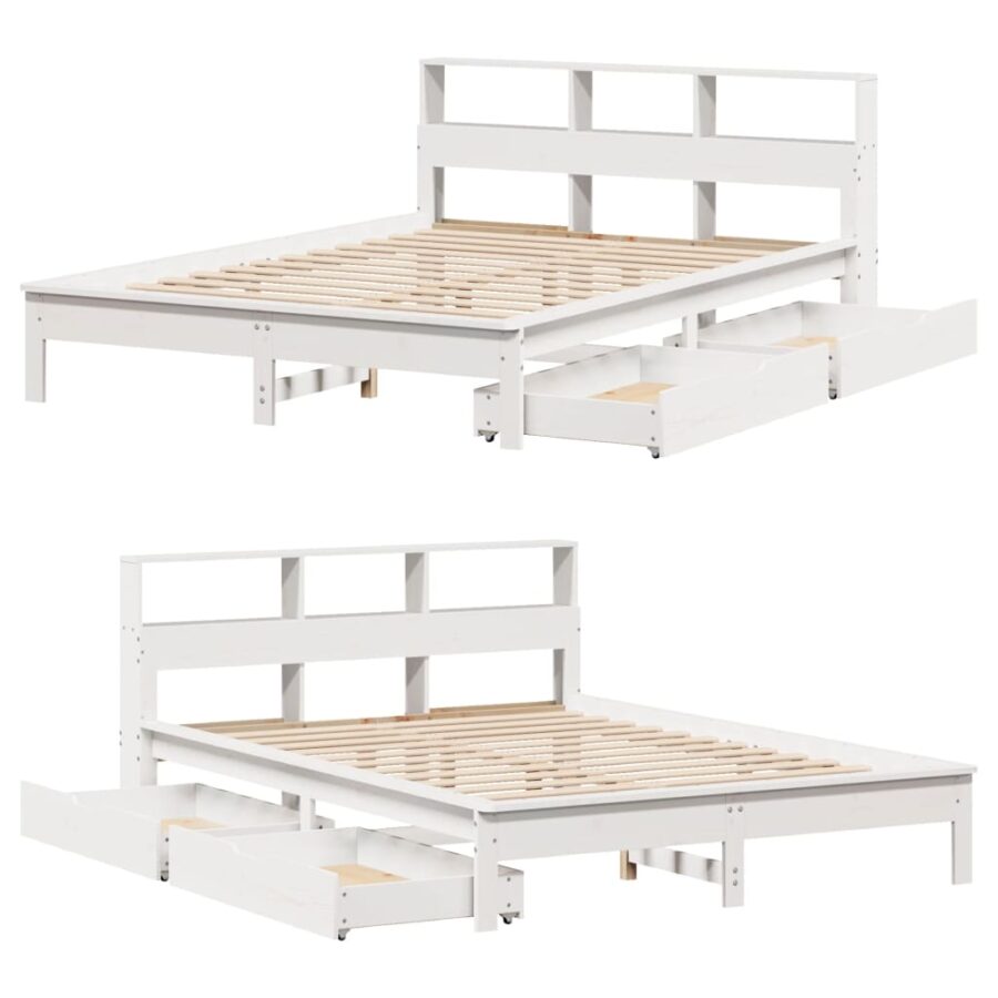 Bed met boekenkast zonder matras grenenhout wit 140x200 cm - Afbeelding 9