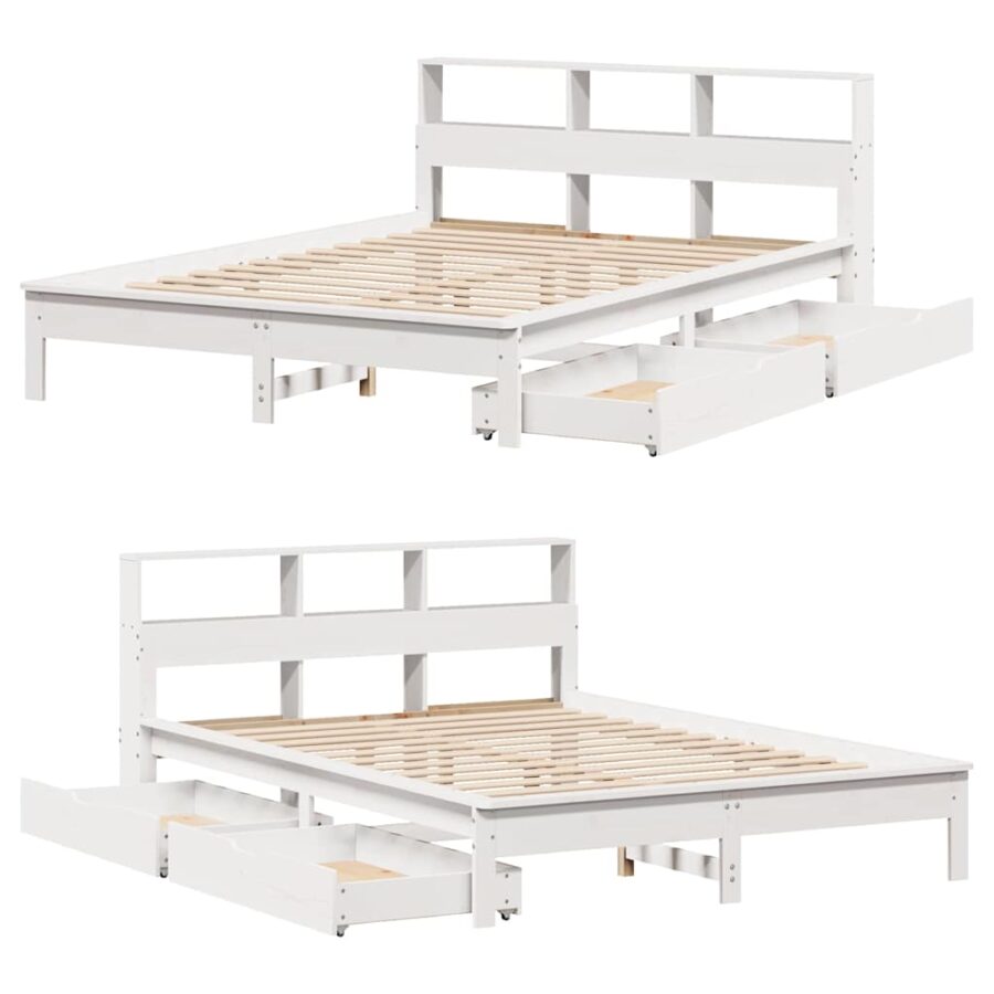 Bed met boekenkast zonder matras grenenhout wit 120x200 cm - Afbeelding 9