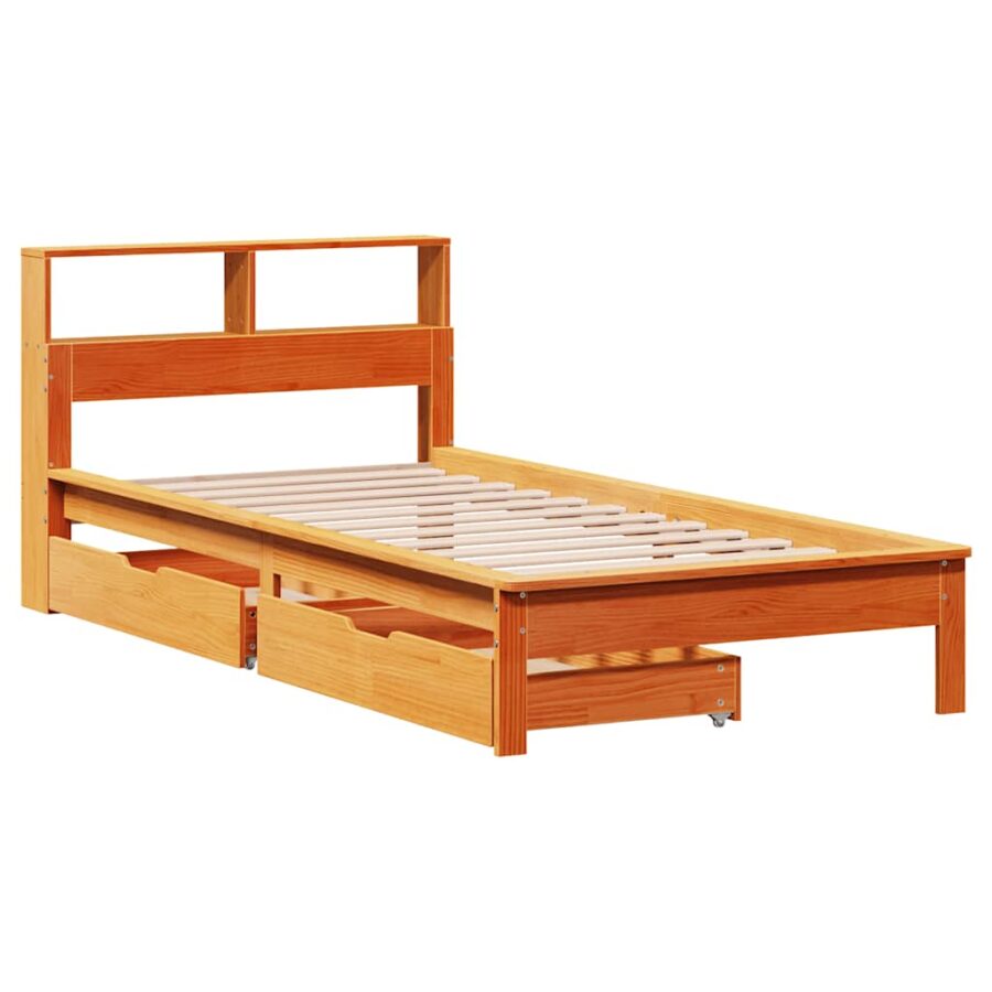 Bed met boekenkast zonder matras grenenhout wasbruin 90x190 cm - Afbeelding 3