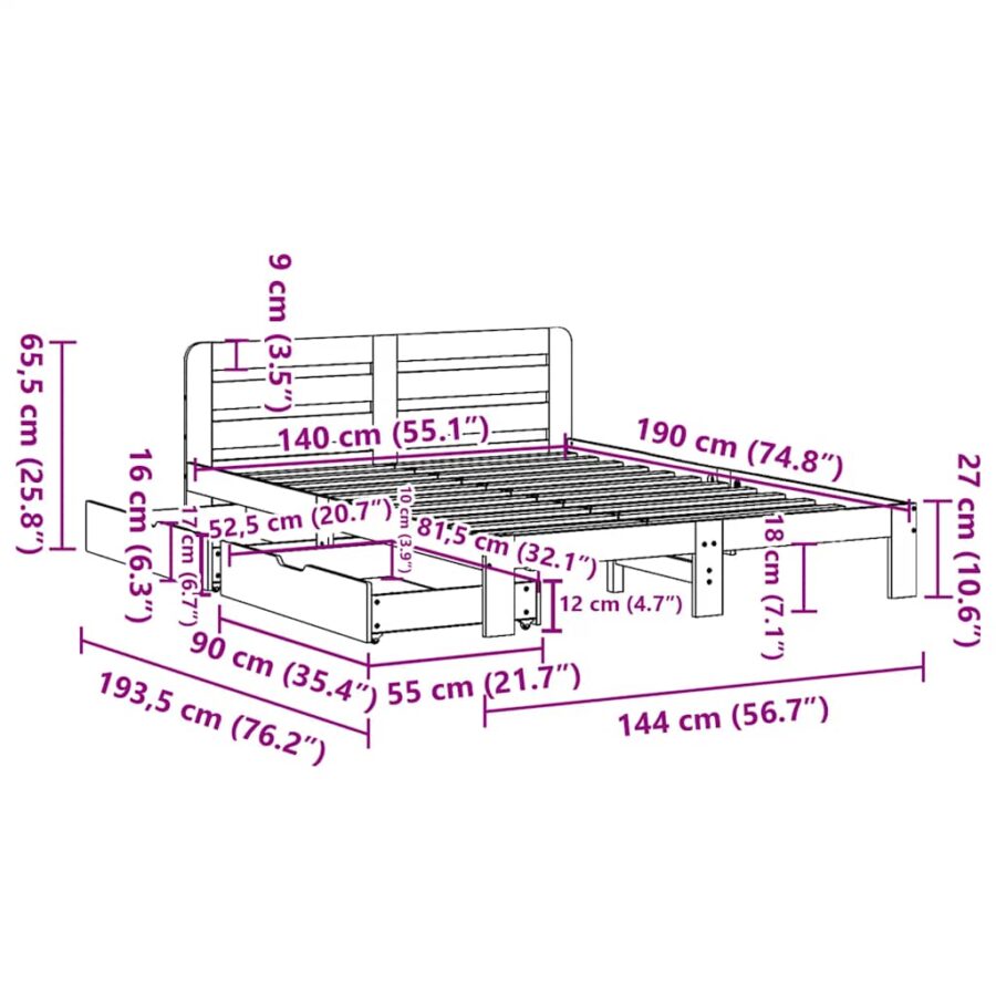 Bed met matras massief grenenhout wasbruin 140x190 cm - Afbeelding 11