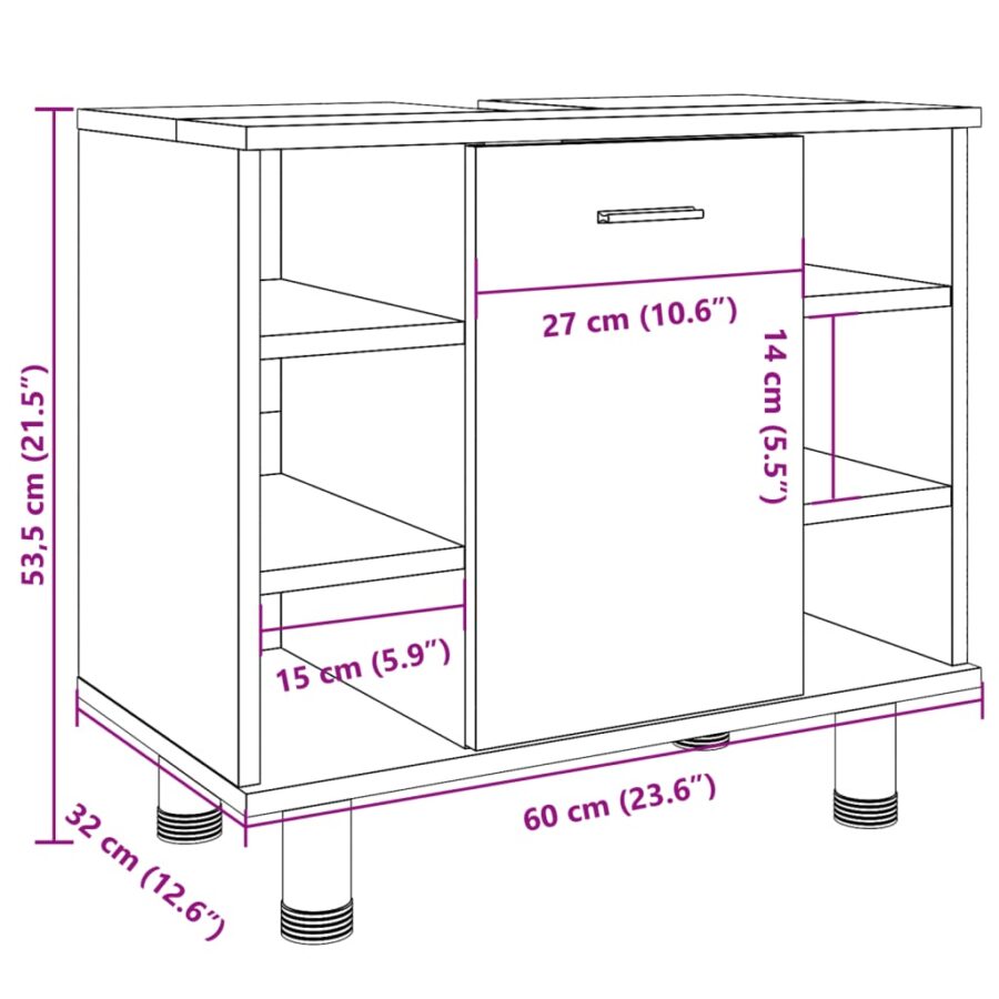 Badkamerkast 60x32x53,5 cm spaanplaat sonoma eikenkleurig - Afbeelding 12