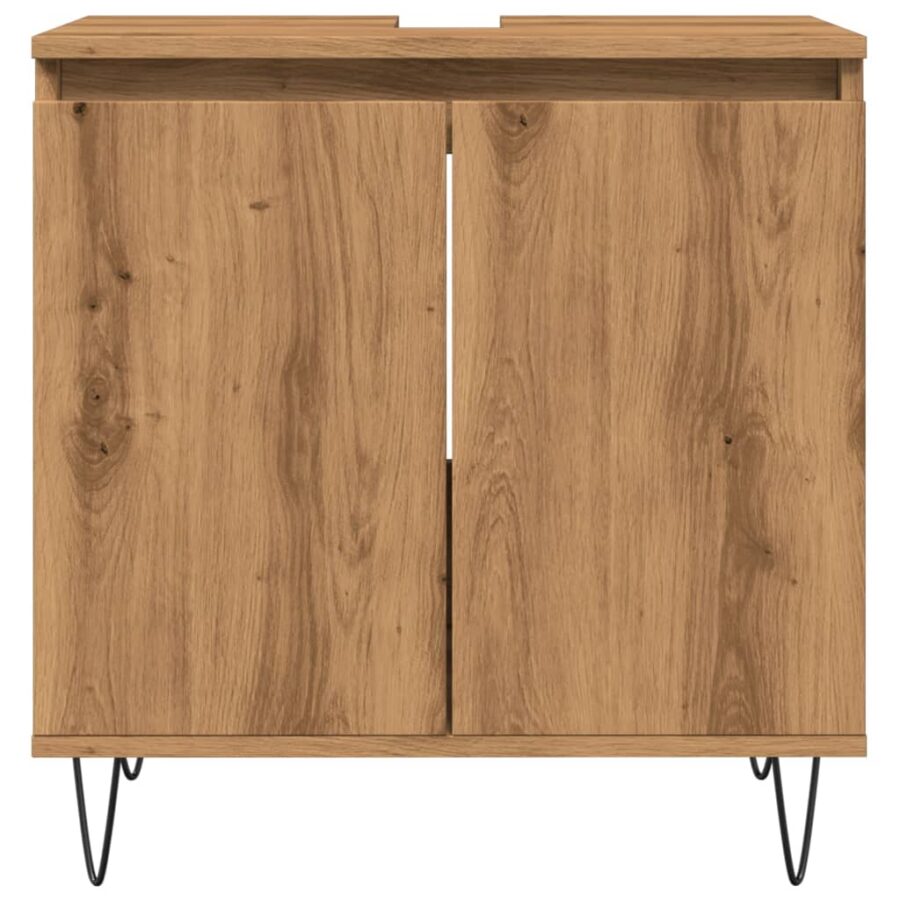 Badkamerkast 58x33x60 cm bewerkt hout artisanaal eikenkleurig - Afbeelding 4