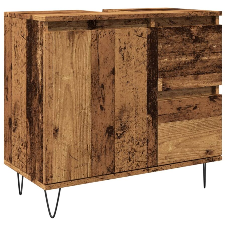 Badkamerkast 65x33x60 cm bewerkt hout oud houtkleurig - Afbeelding 2