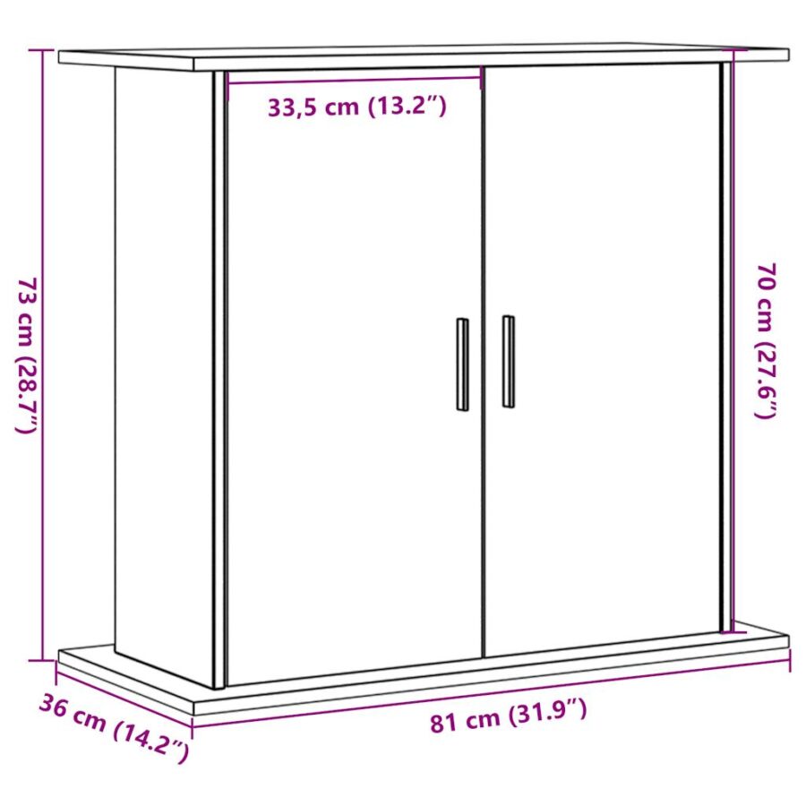 Aquariumstandaard 81x36x73cm bewerkt hout artisanaal eikenkleur - Afbeelding 10