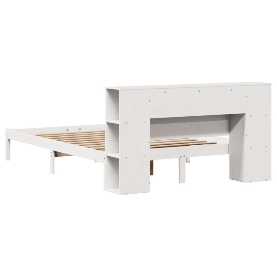 Bed met boekenkast zonder matras grenenhout wit 140x190 cm - Afbeelding 8