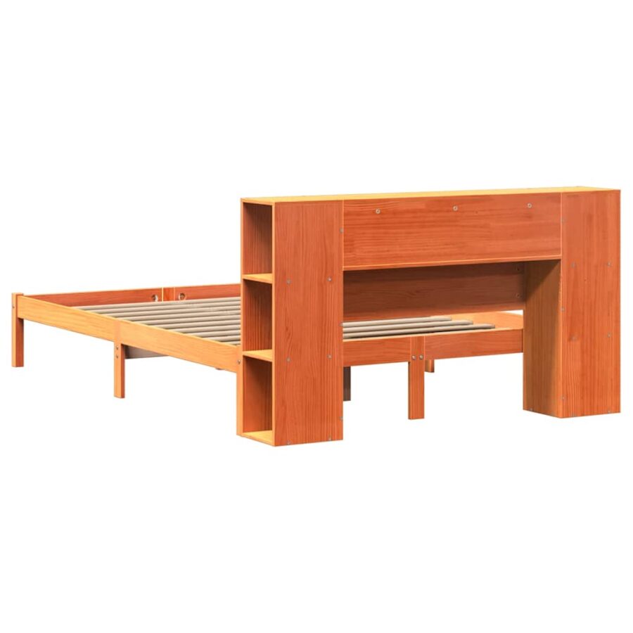 Bed met boekenkast zonder matras grenenhout wasbruin 140x200 cm - Afbeelding 8