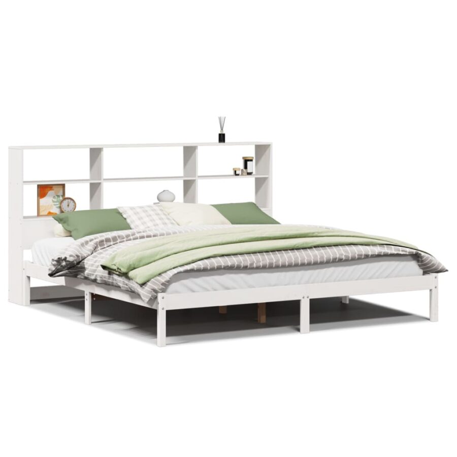 Bed met boekenkast zonder matras grenenhout wit 180x200 cm - Afbeelding 2