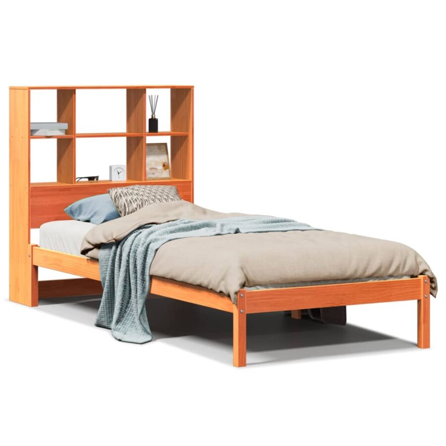 Bed met boekenkast zonder matras grenenhout wasbruin 75x190 cm - Afbeelding 2