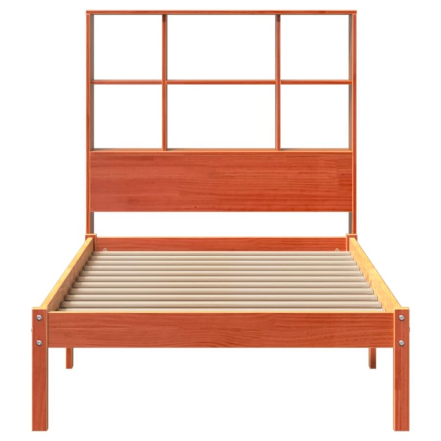 Bed met boekenkast zonder matras grenenhout wasbruin 90x190 cm - Afbeelding 4