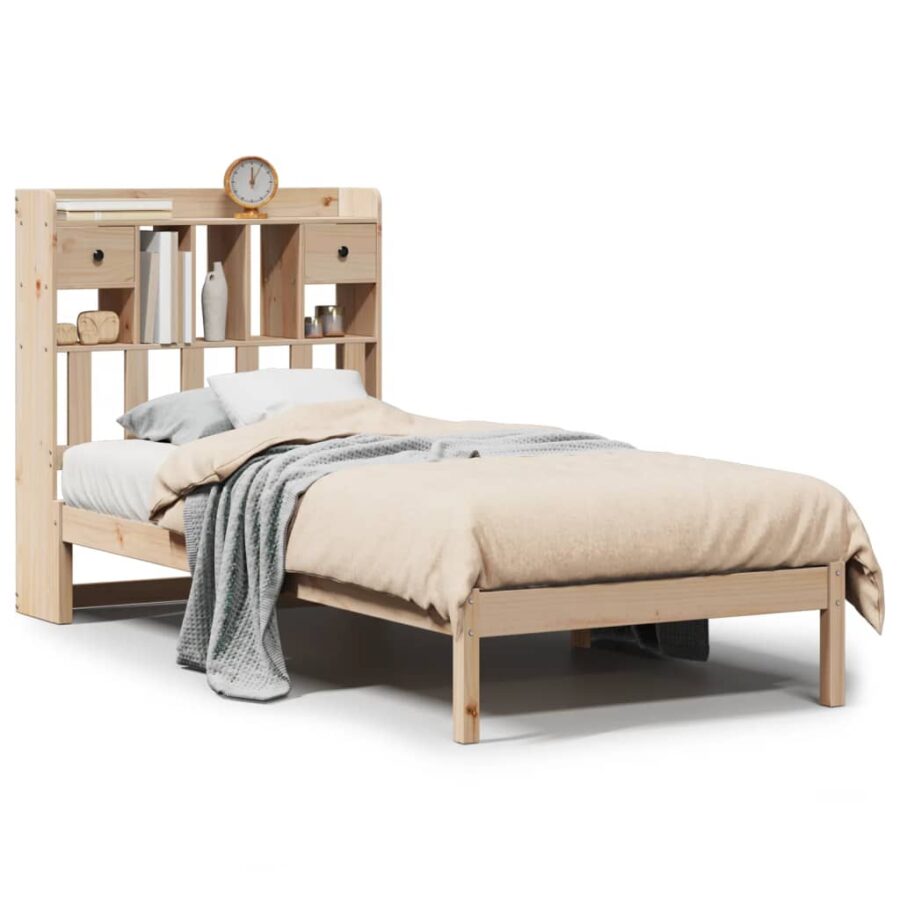 Bed met boekenkast zonder matras massief grenenhout 90x200 cm - Afbeelding 2