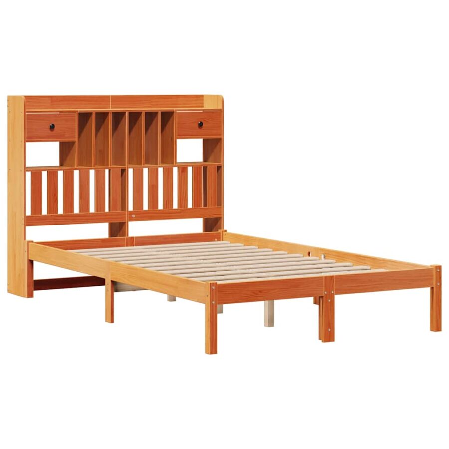 Bed met boekenkast zonder matras grenenhout wasbruin 135x190 cm - Afbeelding 3