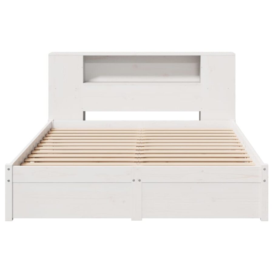 Bed met boekenkast zonder matras grenenhout wit 150x200 cm - Afbeelding 4