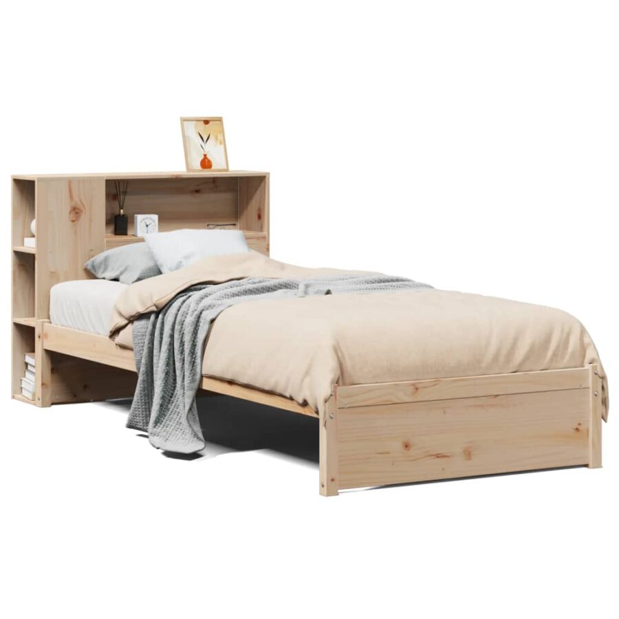 Bed met boekenkast zonder matras massief grenenhout 100x200 cm - Afbeelding 2