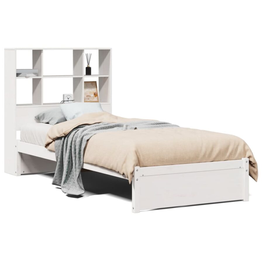 Bed met boekenkast zonder matras grenenhout wit 100x200 cm - Afbeelding 2
