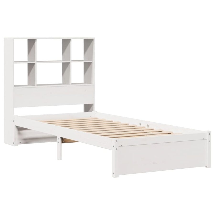 Bed met boekenkast zonder matras grenenhout wit 100x200 cm - Afbeelding 3