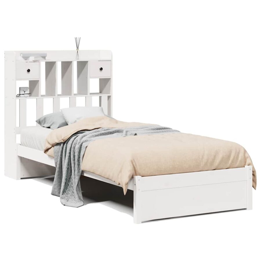 Bed met boekenkast zonder matras grenenhout wit 75x190 cm - Afbeelding 2