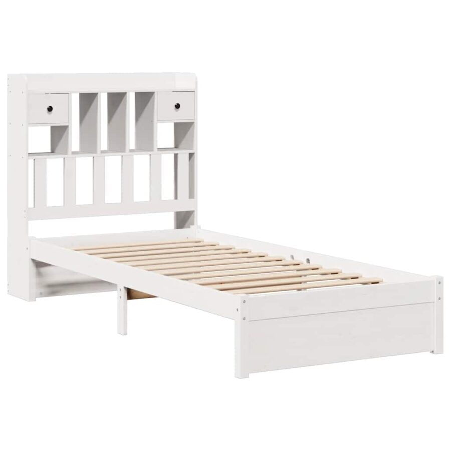 Bed met boekenkast zonder matras grenenhout wit 75x190 cm - Afbeelding 3