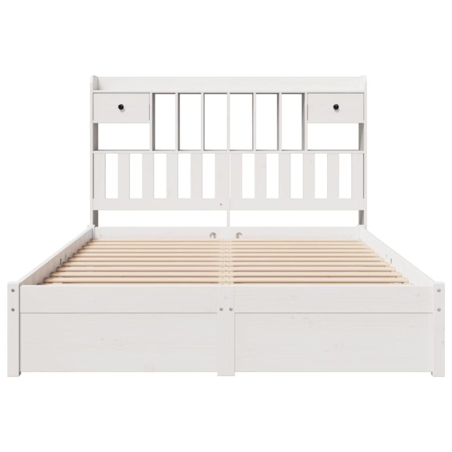 Bed met boekenkast zonder matras grenenhout wit 140x190 cm - Afbeelding 4