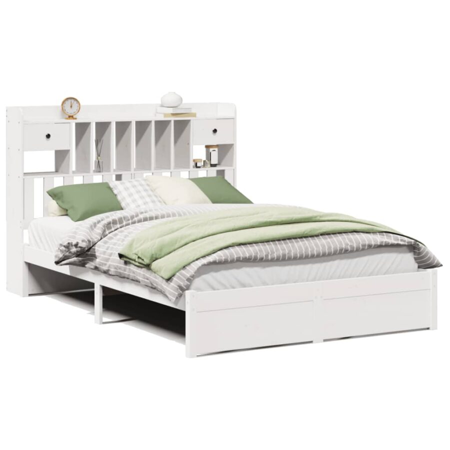 Bed met boekenkast zonder matras grenenhout wit 160x200 cm - Afbeelding 2