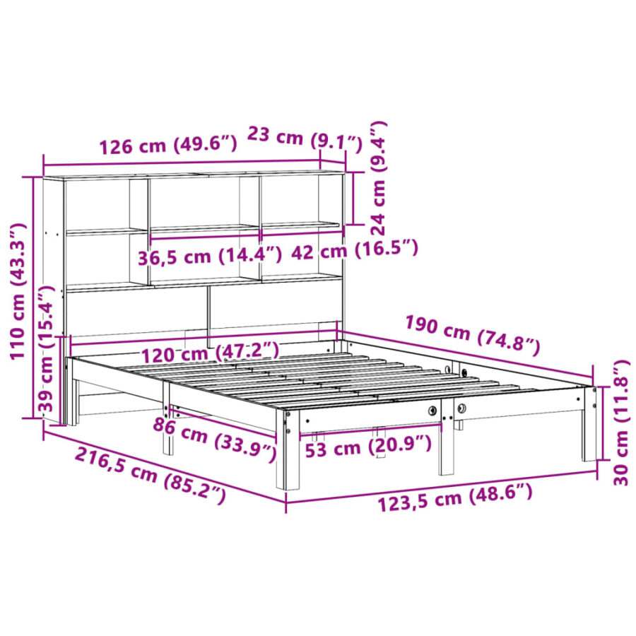 Bed met boekenkast zonder matras massief grenenhout 120x190 cm - Afbeelding 11