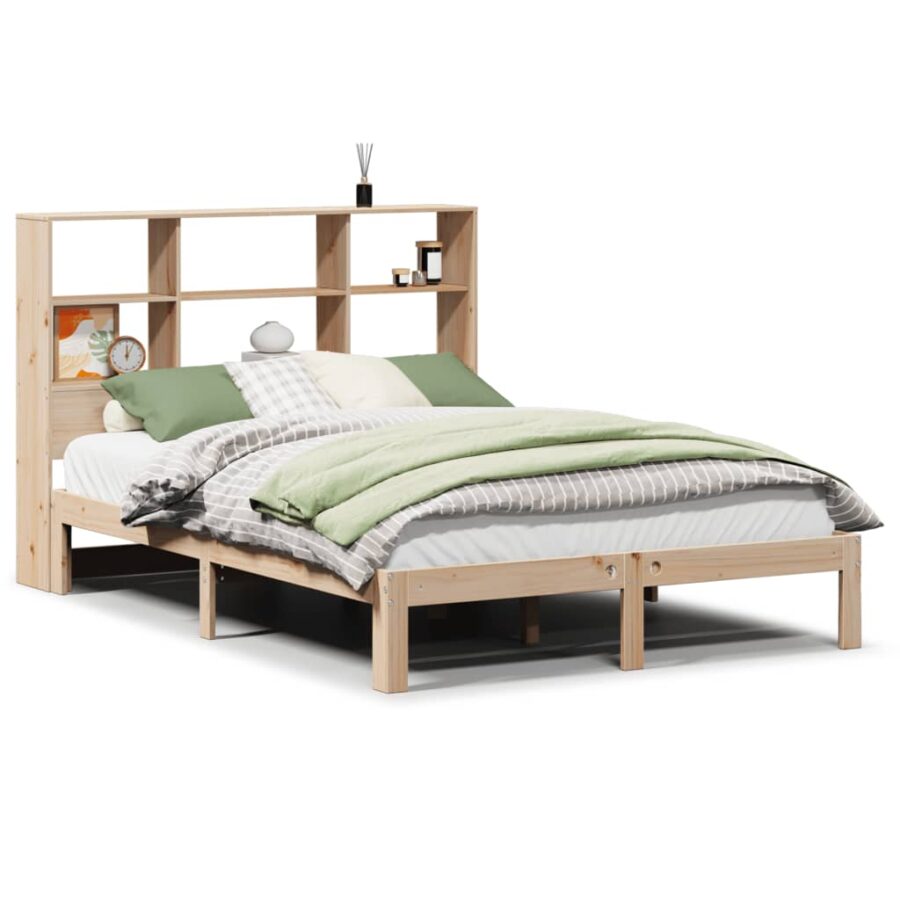 Bed met boekenkast zonder matras massief grenenhout 150x200 cm - Afbeelding 2