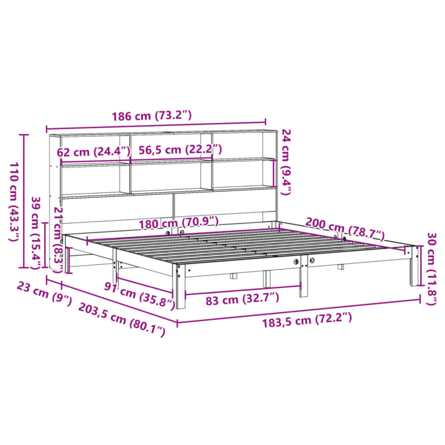 Bed met boekenkast zonder matras grenenhout wit 180x200 cm - Afbeelding 11