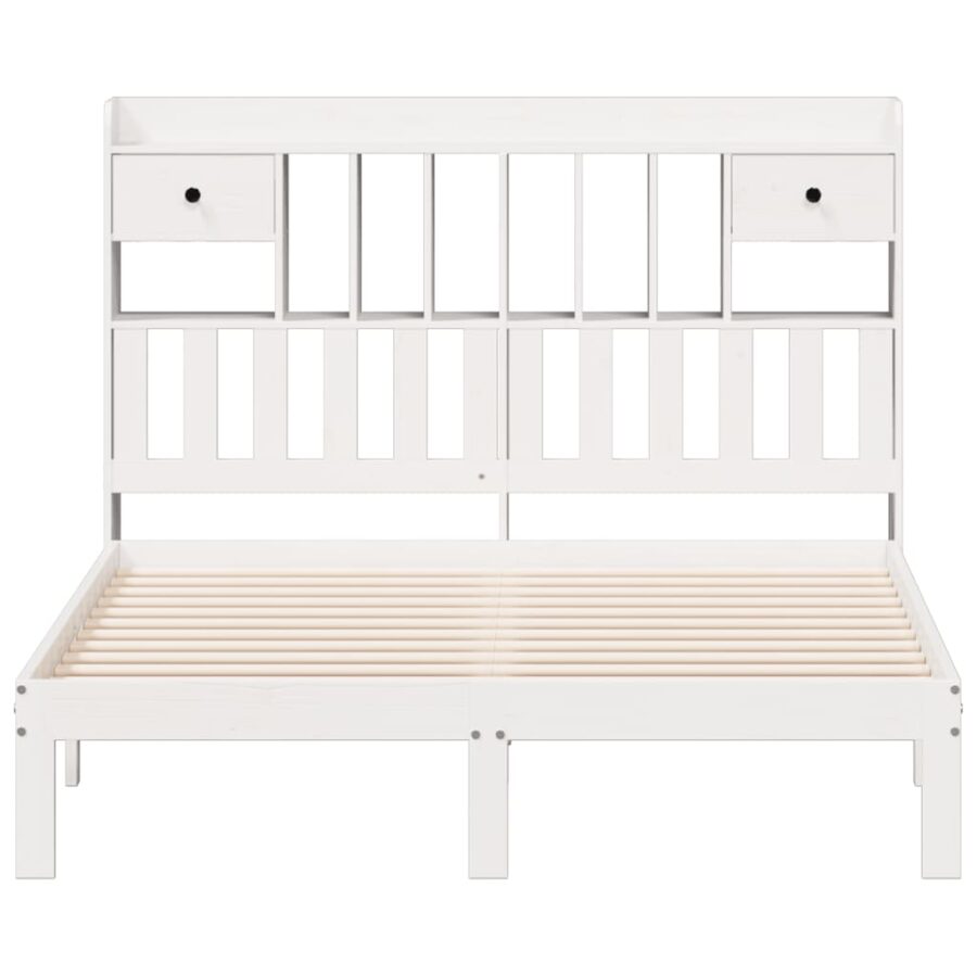 Bed met boekenkast zonder matras grenenhout wit 140x190 cm - Afbeelding 4