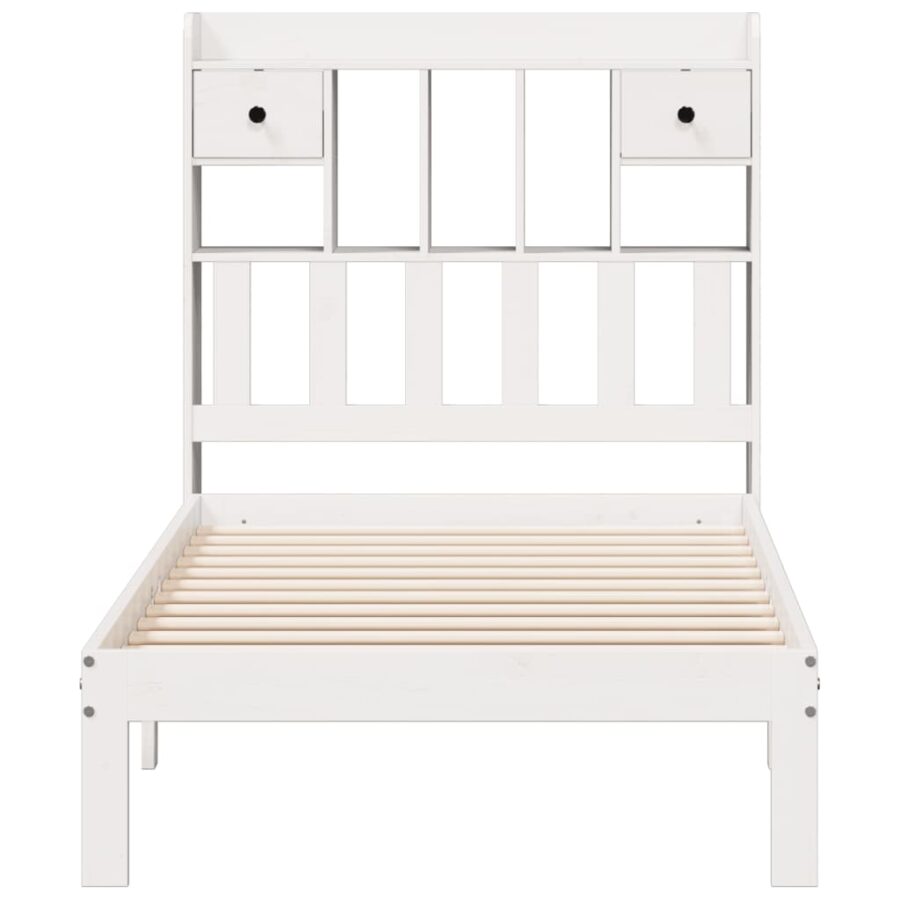 Bed met boekenkast zonder matras grenenhout wit 100x200 cm - Afbeelding 4