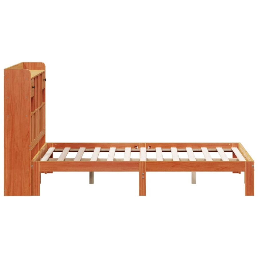 Bed met boekenkast zonder matras grenenhout wasbruin 120x200 cm - Afbeelding 5