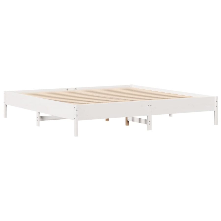 Bed met boekenkast zonder matras grenenhout wit 200x200 cm - Afbeelding 8