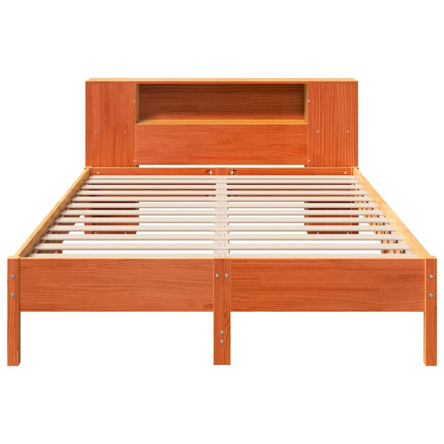 Bed met boekenkast zonder matras grenenhout wasbruin 135x190 cm - Afbeelding 4