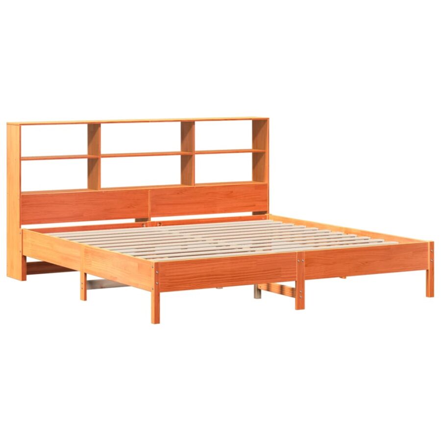 Bed met boekenkast zonder matras grenenhout wasbruin 180x200 cm - Afbeelding 3
