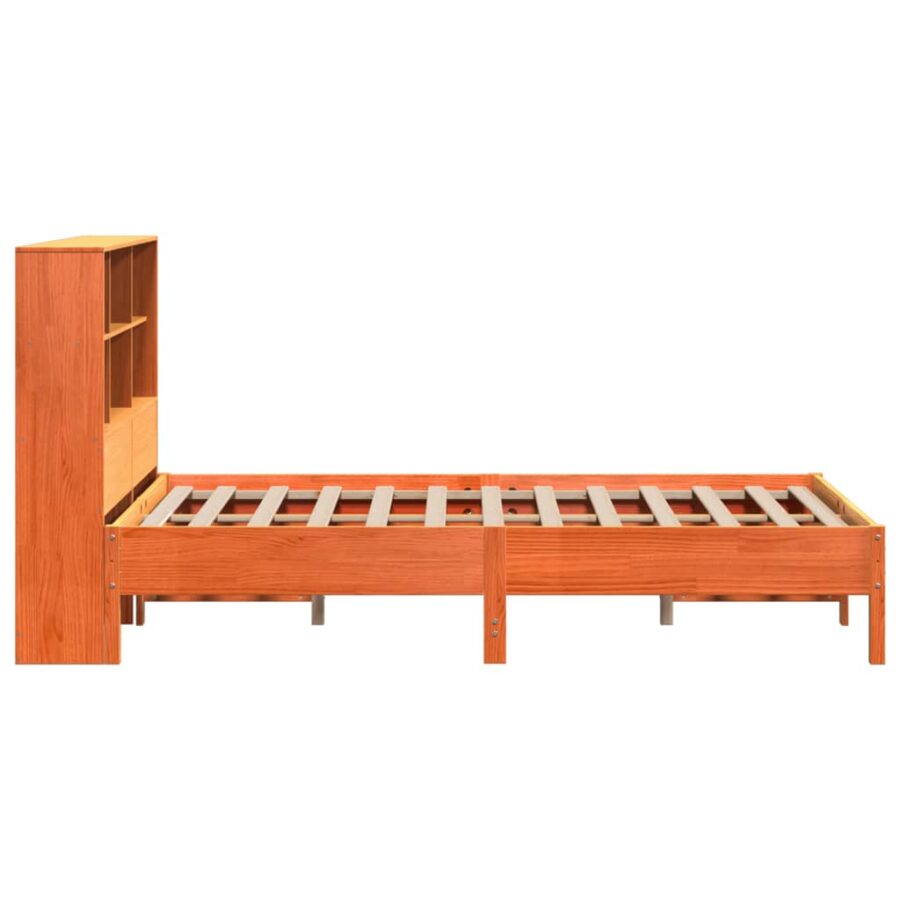 Bed met boekenkast zonder matras grenenhout wasbruin 135x190 cm - Afbeelding 5